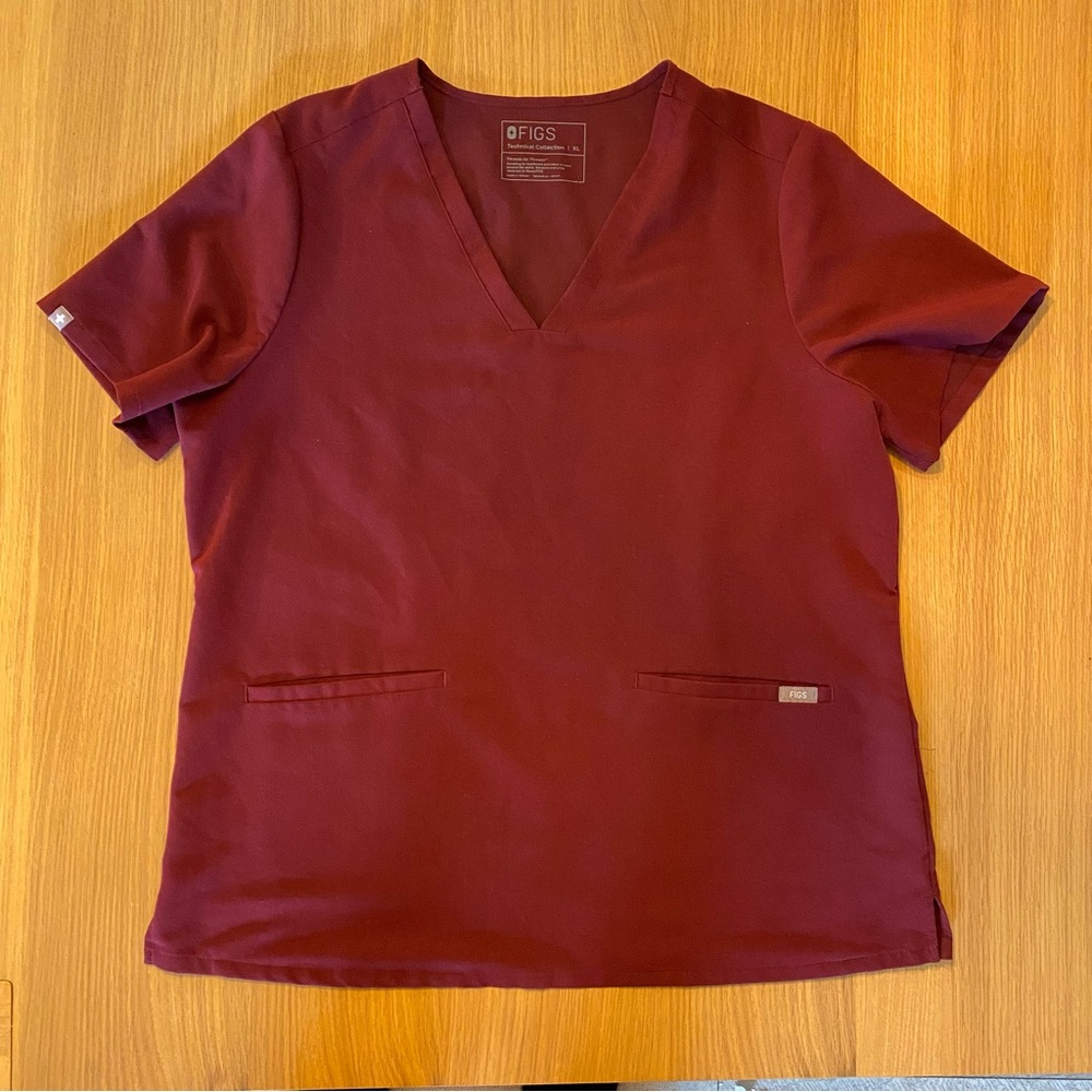 Figs Women's Deep Red Short Sleeve Scrubs Top